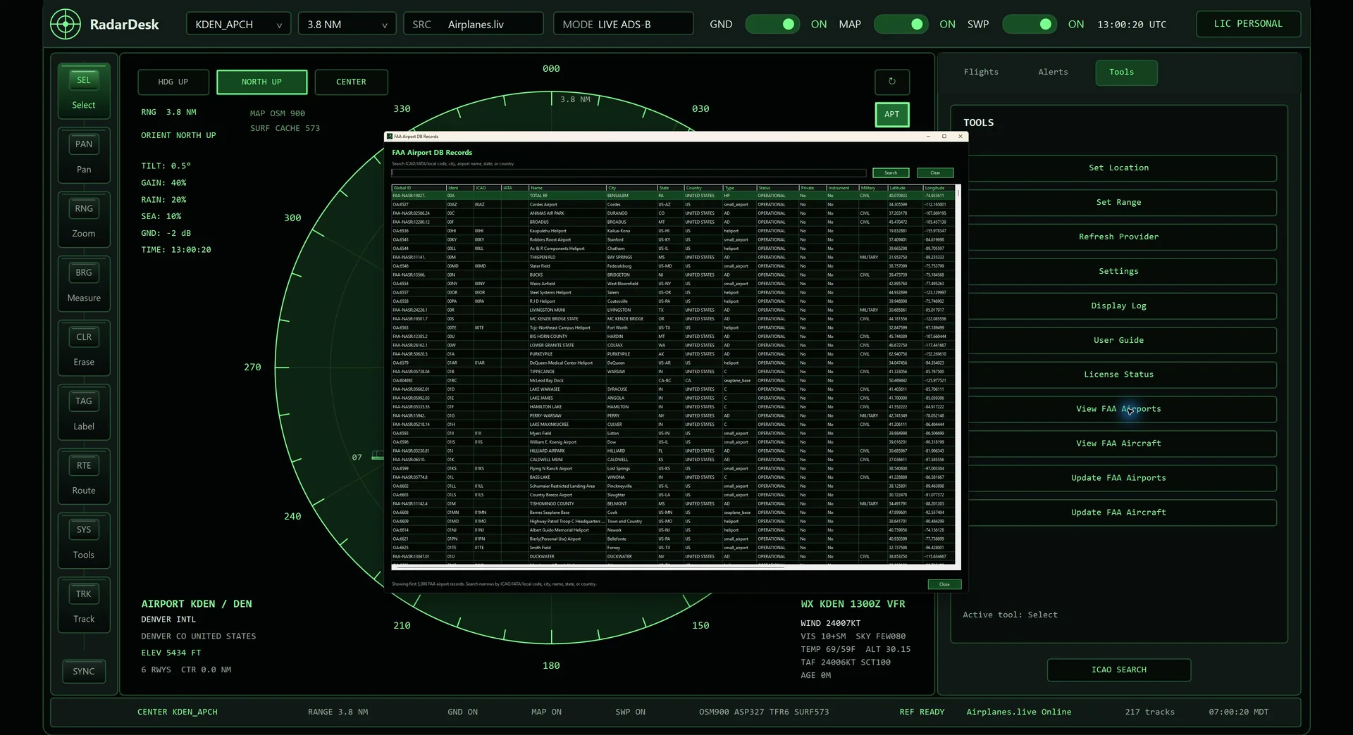 RadarDesk FAA airport database.