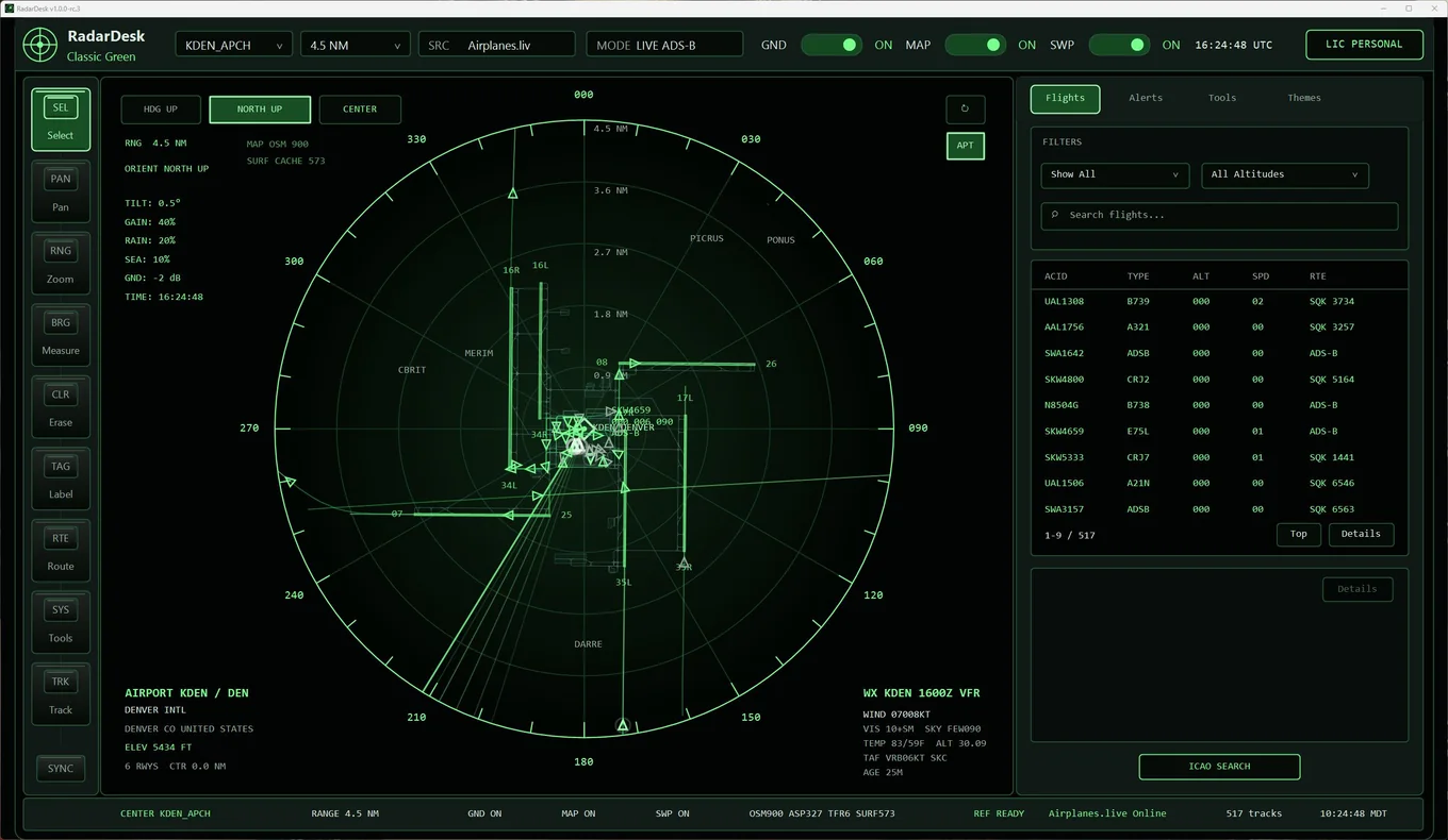 RadarDesk main live radar console
