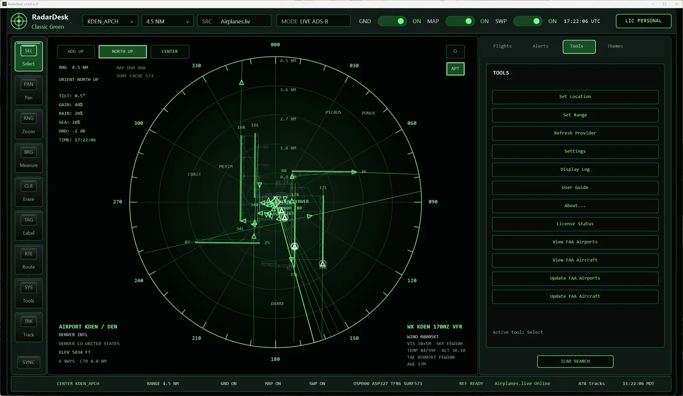 Current RadarDesk console Tools panel.